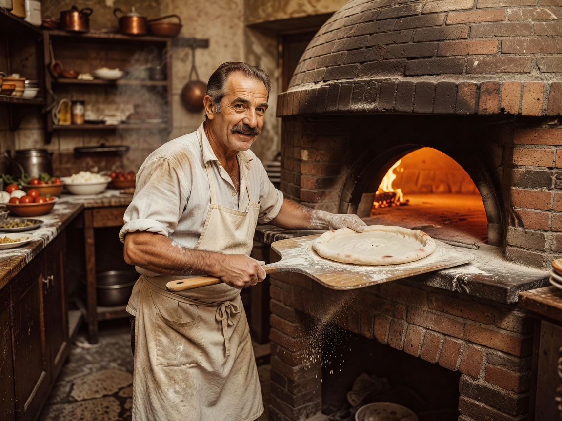 Vintage photo of Naples pizza maker